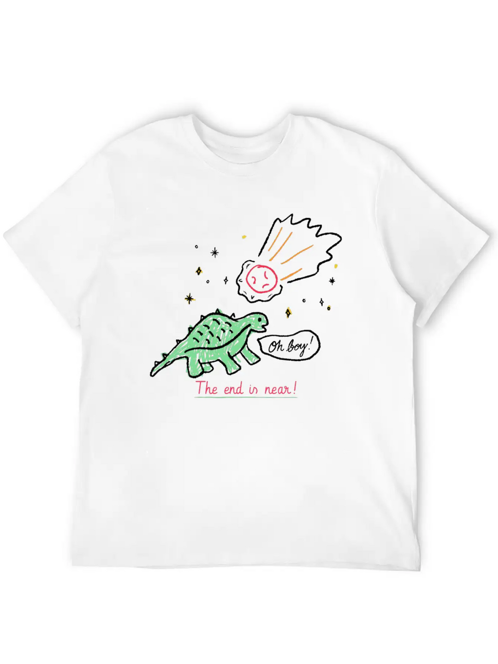 Dinosaur Meteor The End Is Near Relaxed Everyday Tee – Lightweight And Durable Cotton