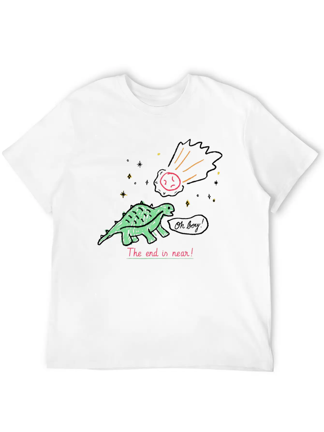 Dinosaur Meteor The End Is Near Relaxed Everyday Tee – Lightweight And Durable Cotton