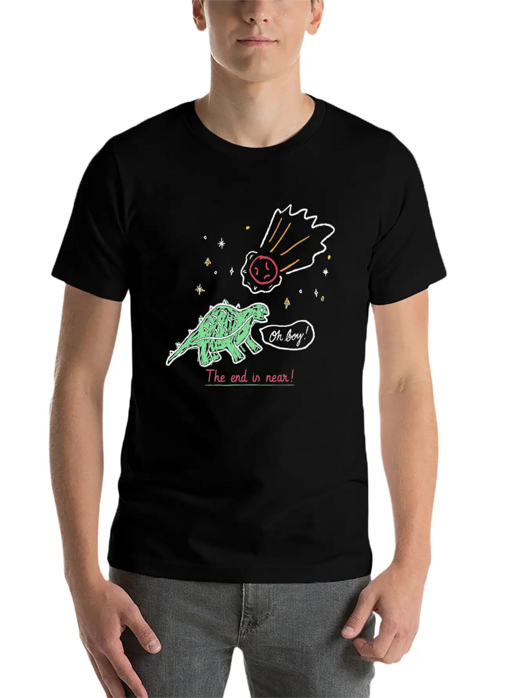 Dinosaur Meteor The End Is Near Relaxed Everyday Tee – Lightweight And Durable Cotton