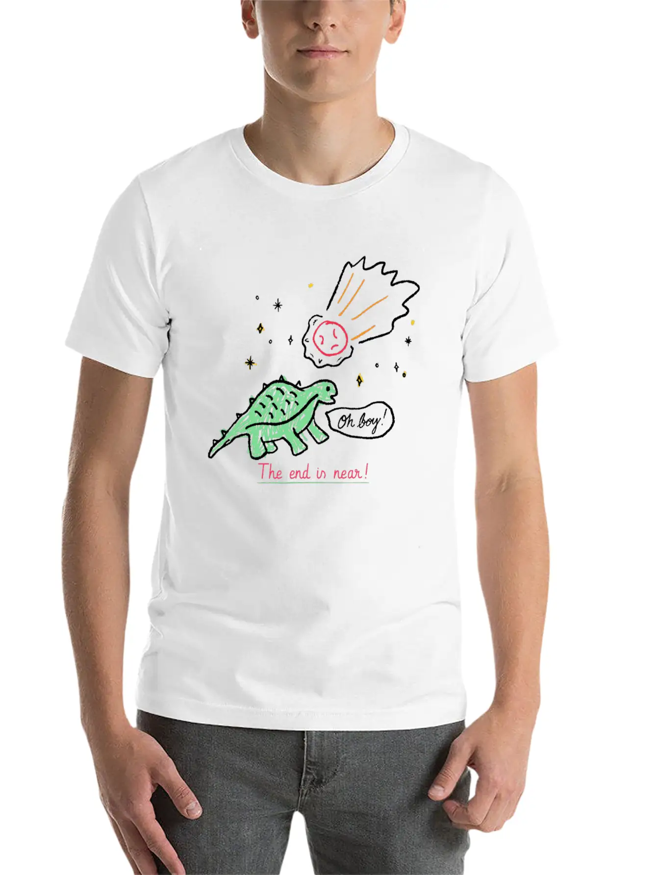 Dinosaur Meteor The End Is Near Relaxed Everyday Tee – Lightweight And Durable Cotton