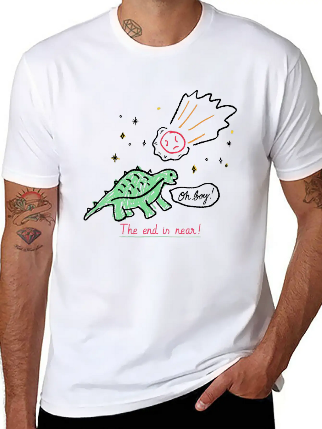 Dinosaur Meteor The End Is Near Relaxed Everyday Tee – Lightweight And Durable Cotton