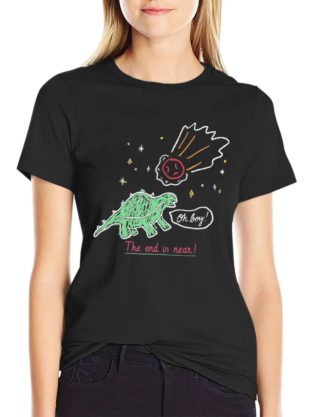 Dinosaur Meteor The End Is Near Relaxed Everyday Tee – Lightweight And Durable Cotton