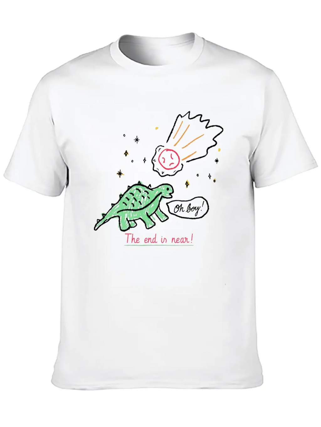 Dinosaur Meteor The End Is Near Relaxed Everyday Tee – Lightweight And Durable Cotton