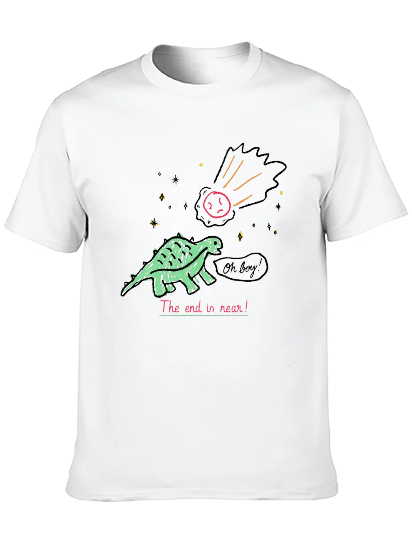 Dinosaur Meteor The End Is Near Relaxed Everyday Tee – Lightweight And Durable Cotton
