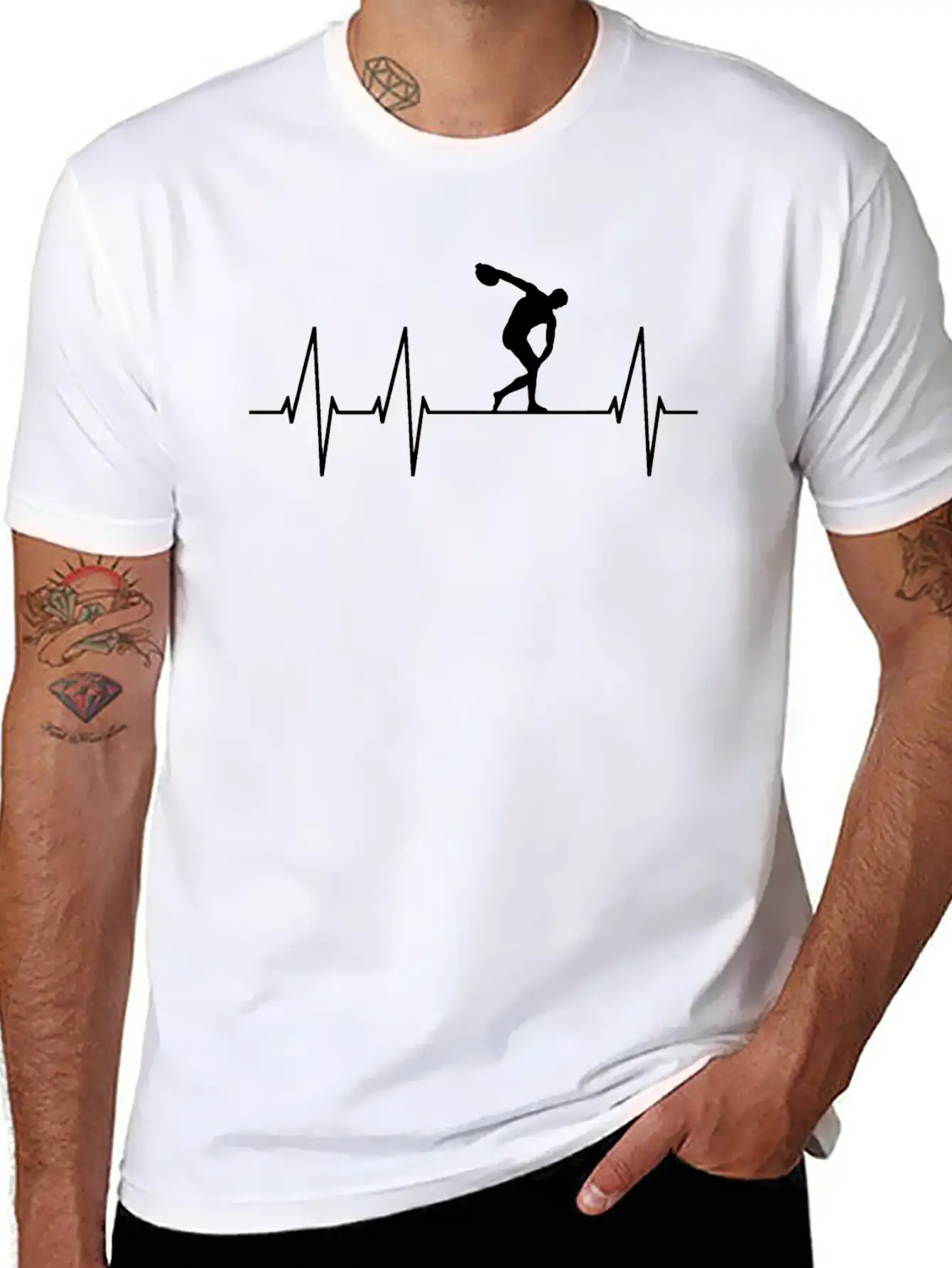 Discus Throw Athlete Heartbeat Pulse Unisex Casual T-Shirt – Clean Design For Daily Comfort