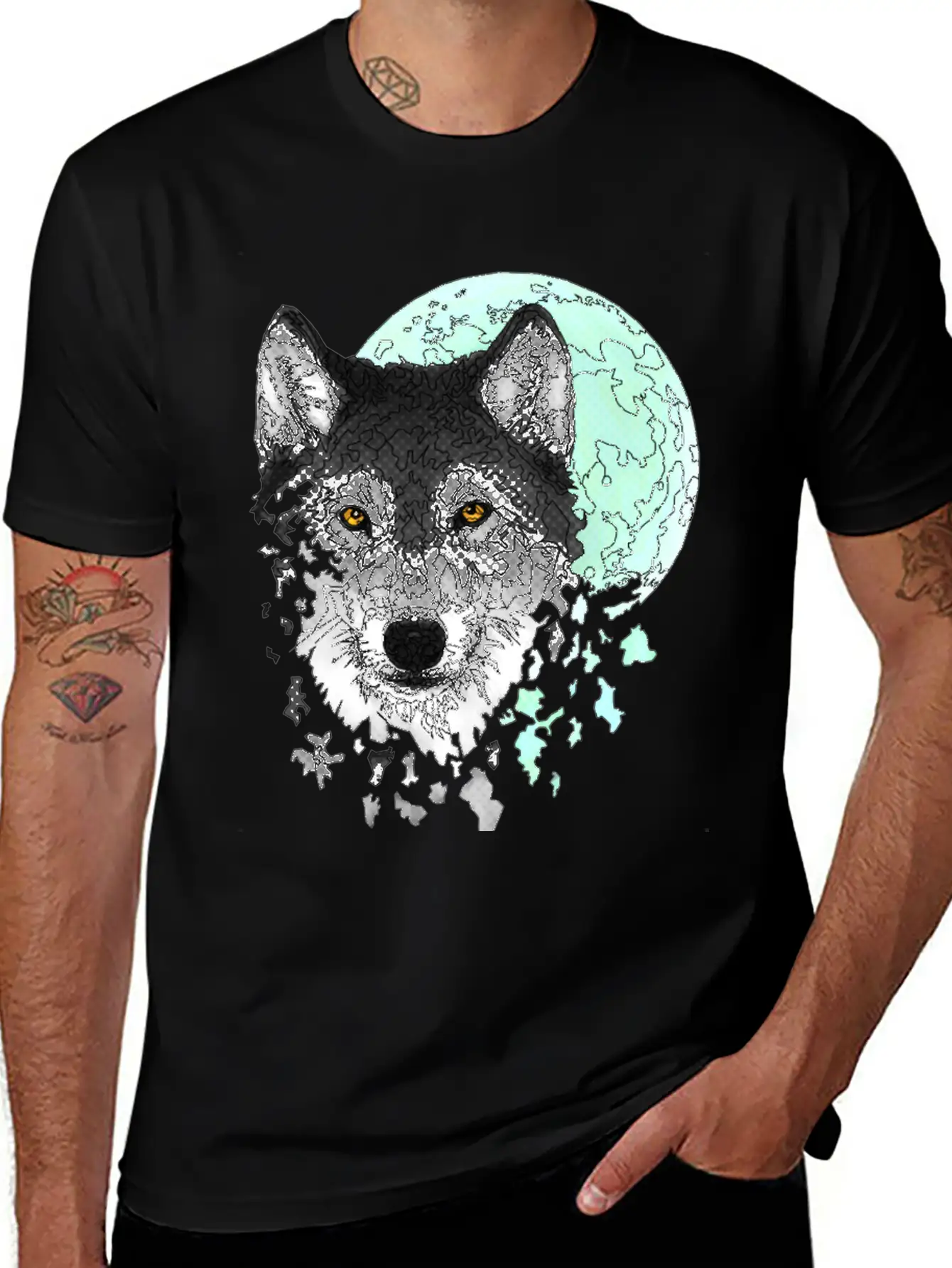 Disintegrating Wolf With Full Moon Relaxed Everyday Tee – Lightweight And Durable Cotton