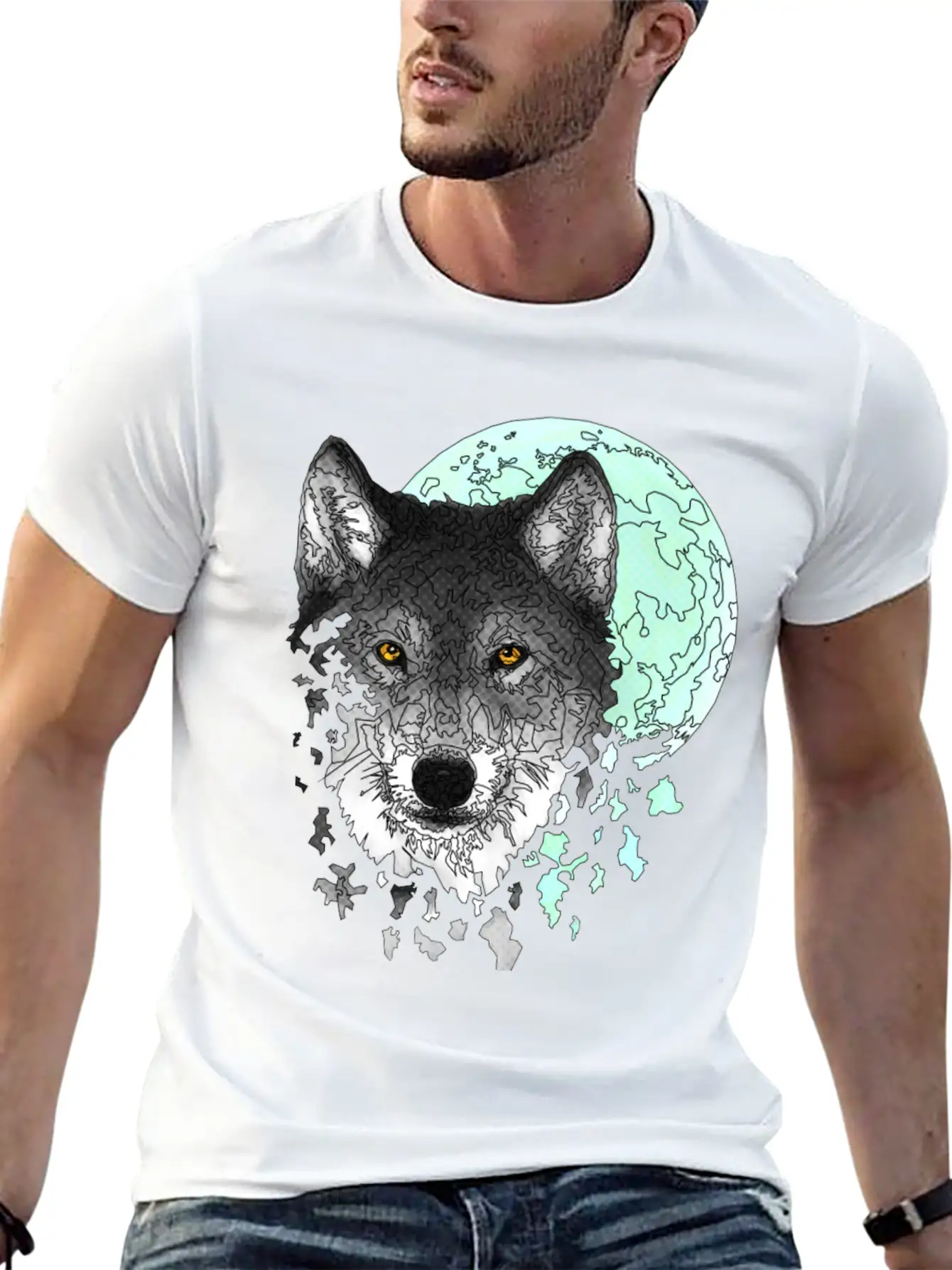 Disintegrating Wolf With Full Moon Relaxed Everyday Tee – Lightweight And Durable Cotton
