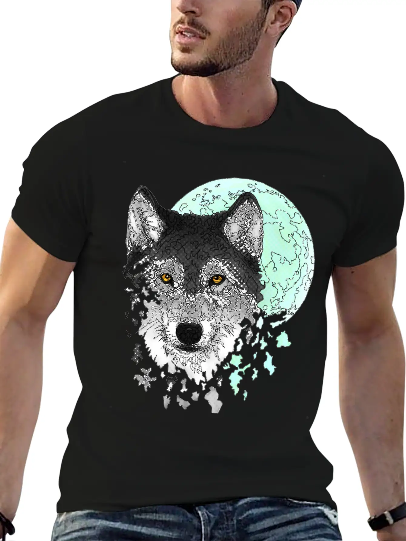 Disintegrating Wolf With Full Moon Relaxed Everyday Tee – Lightweight And Durable Cotton