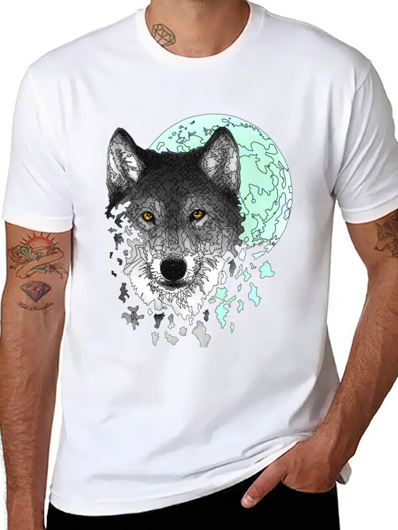 Disintegrating Wolf With Full Moon Relaxed Everyday Tee – Lightweight And Durable Cotton