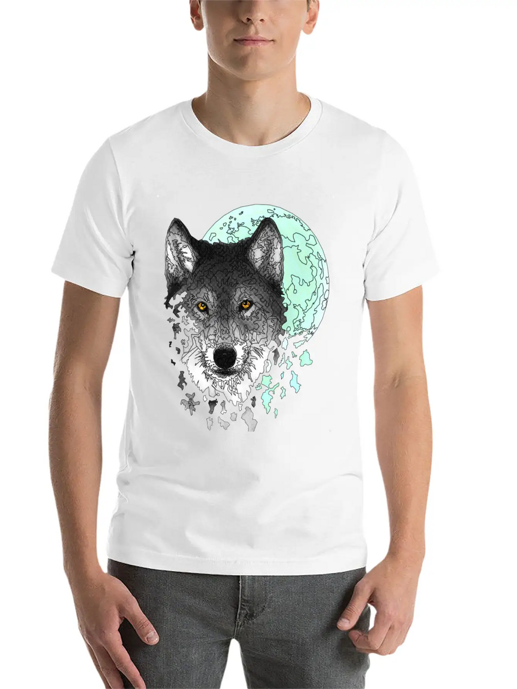 Disintegrating Wolf With Full Moon Relaxed Everyday Tee – Lightweight And Durable Cotton