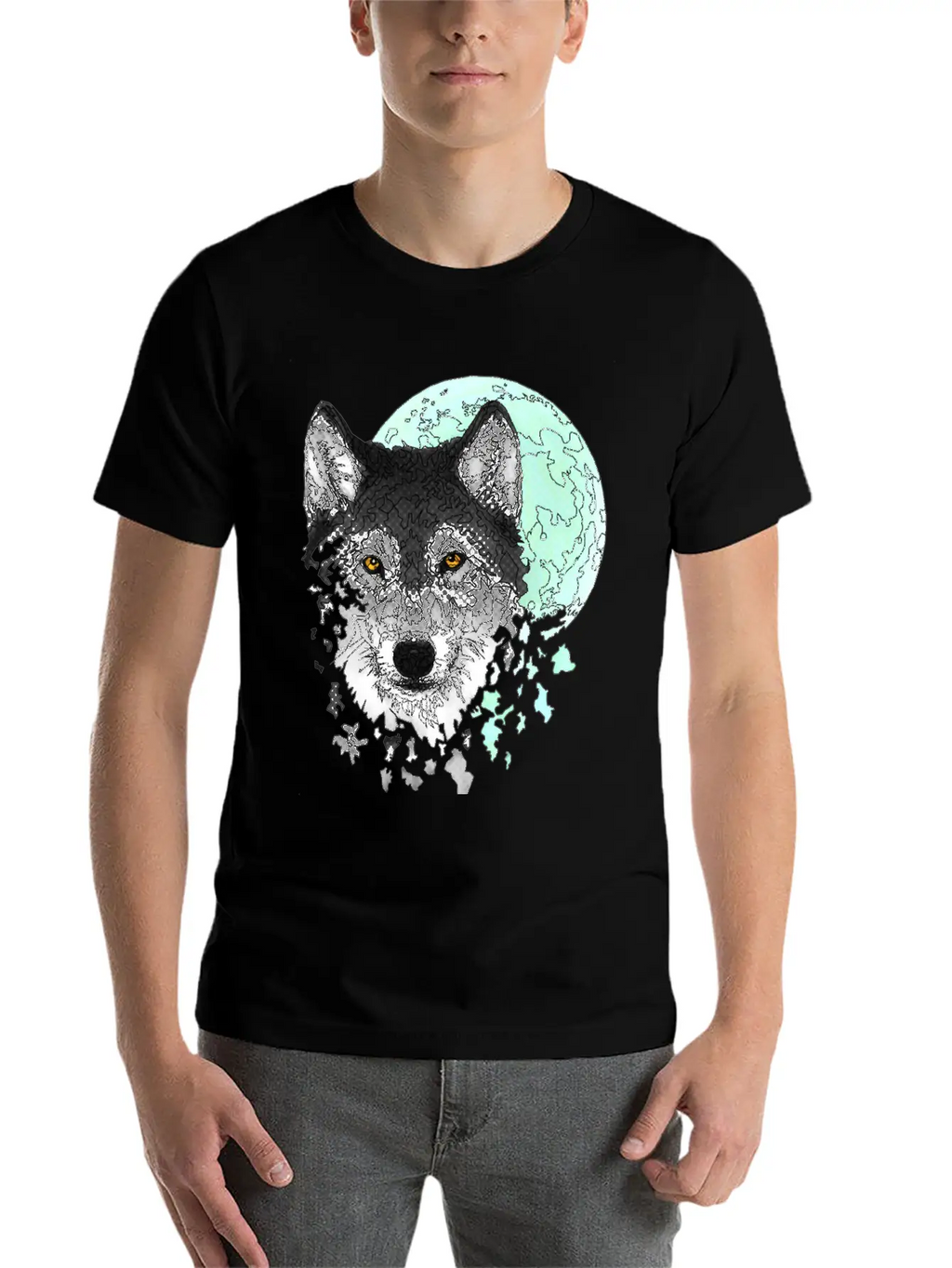 Disintegrating Wolf With Full Moon Relaxed Everyday Tee – Lightweight And Durable Cotton