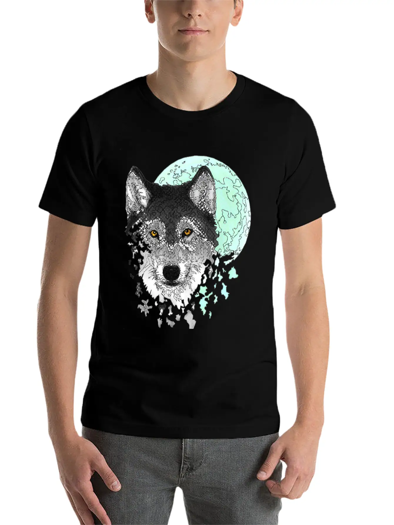 Disintegrating Wolf With Full Moon Relaxed Everyday Tee – Lightweight And Durable Cotton