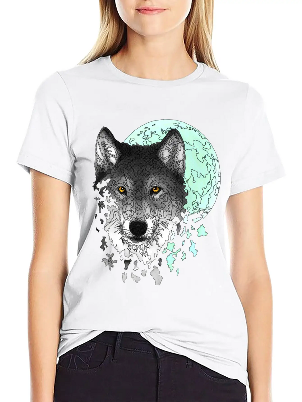 Disintegrating Wolf With Full Moon Relaxed Everyday Tee – Lightweight And Durable Cotton