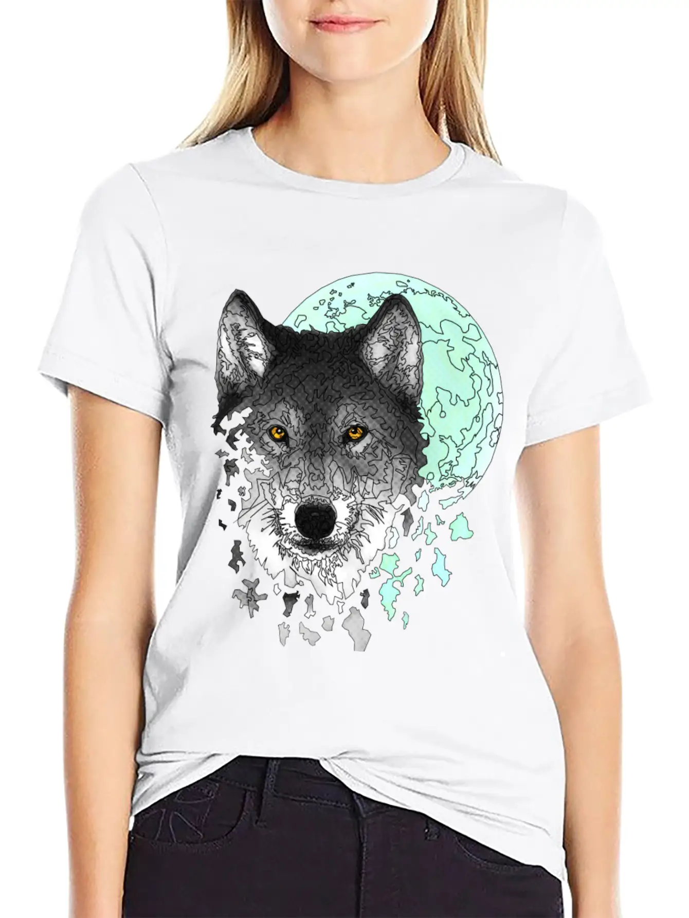 Disintegrating Wolf With Full Moon Relaxed Everyday Tee – Lightweight And Durable Cotton