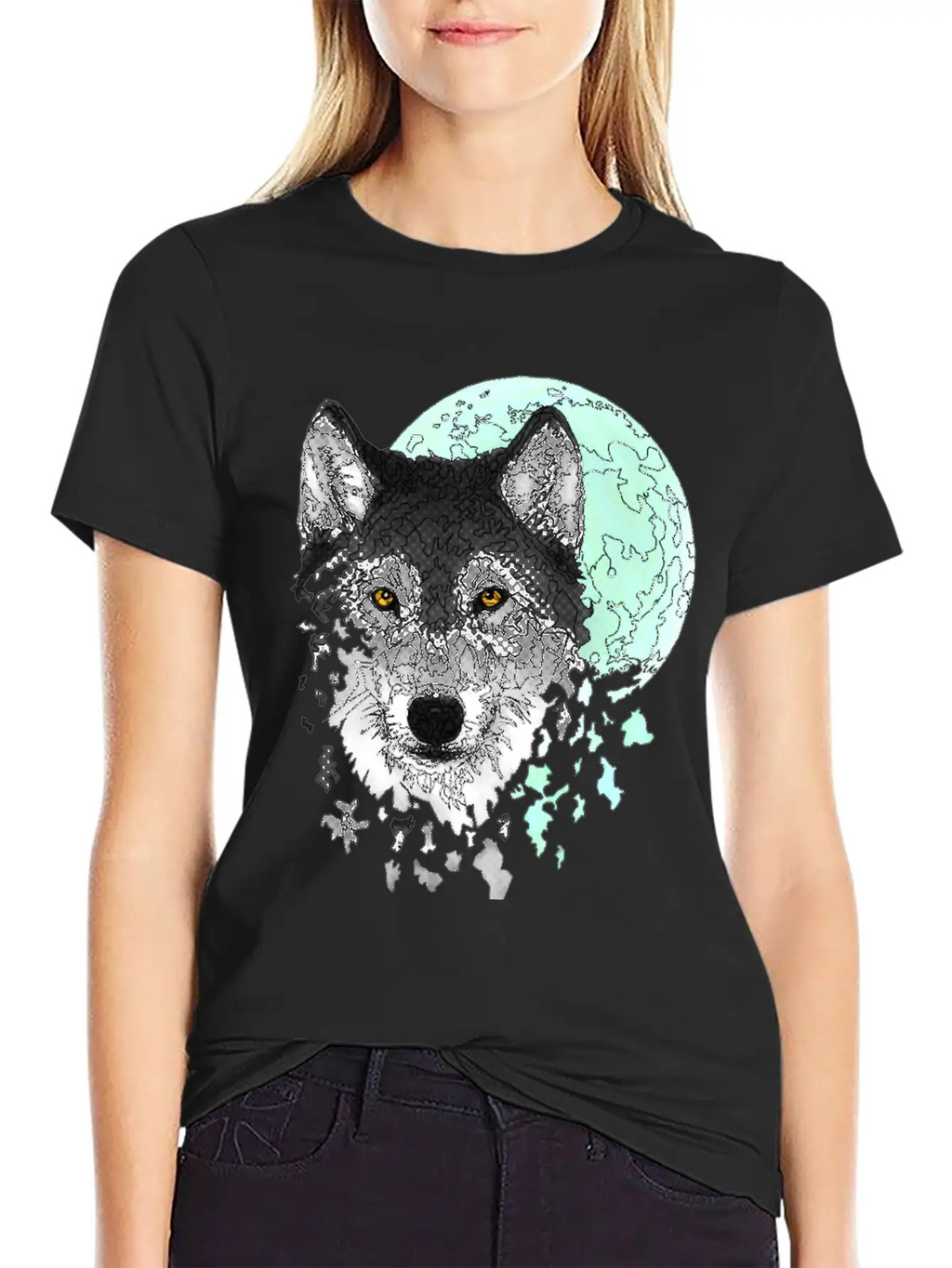 Disintegrating Wolf With Full Moon Relaxed Everyday Tee – Lightweight And Durable Cotton