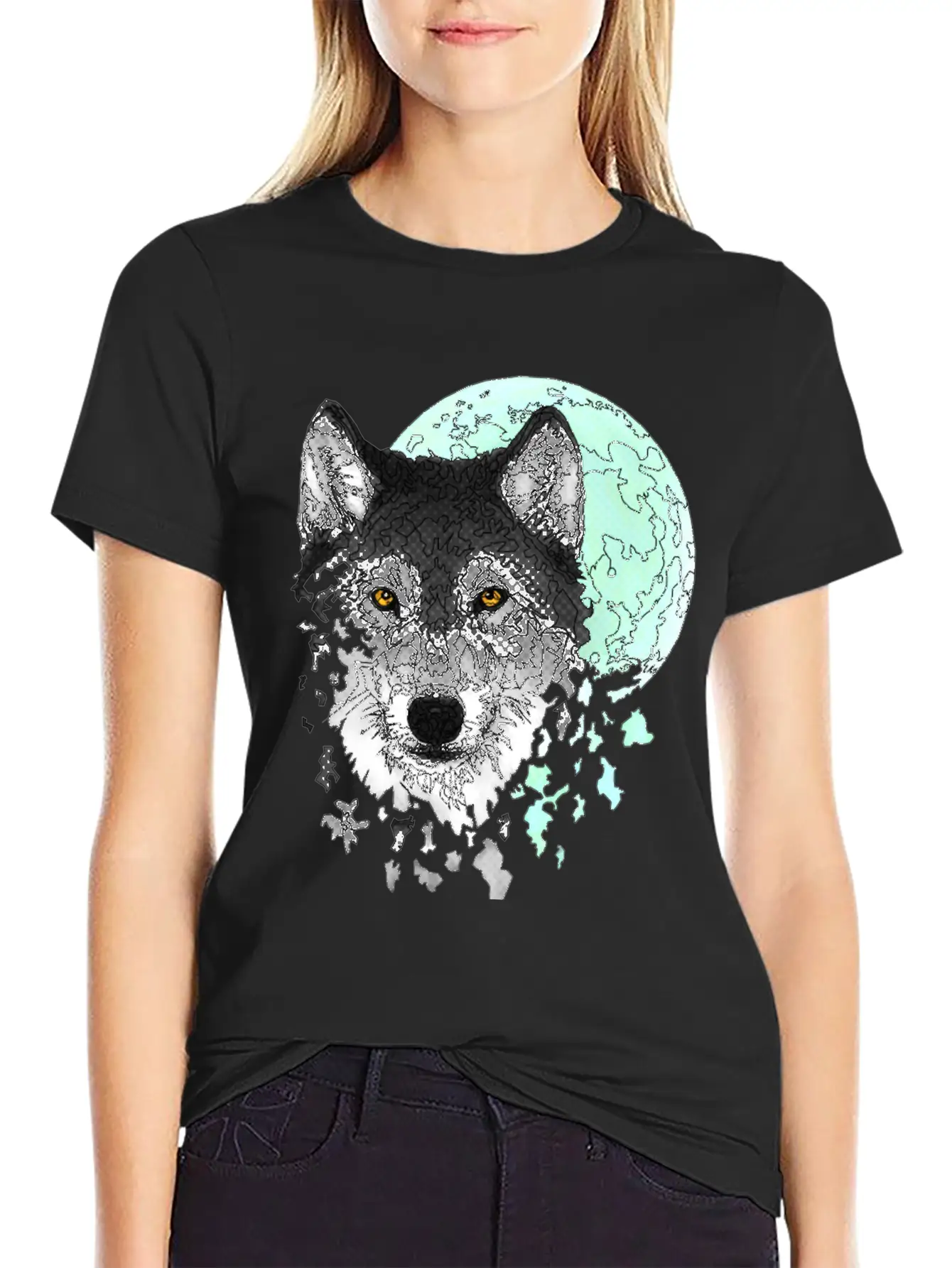 Disintegrating Wolf With Full Moon Relaxed Everyday Tee – Lightweight And Durable Cotton