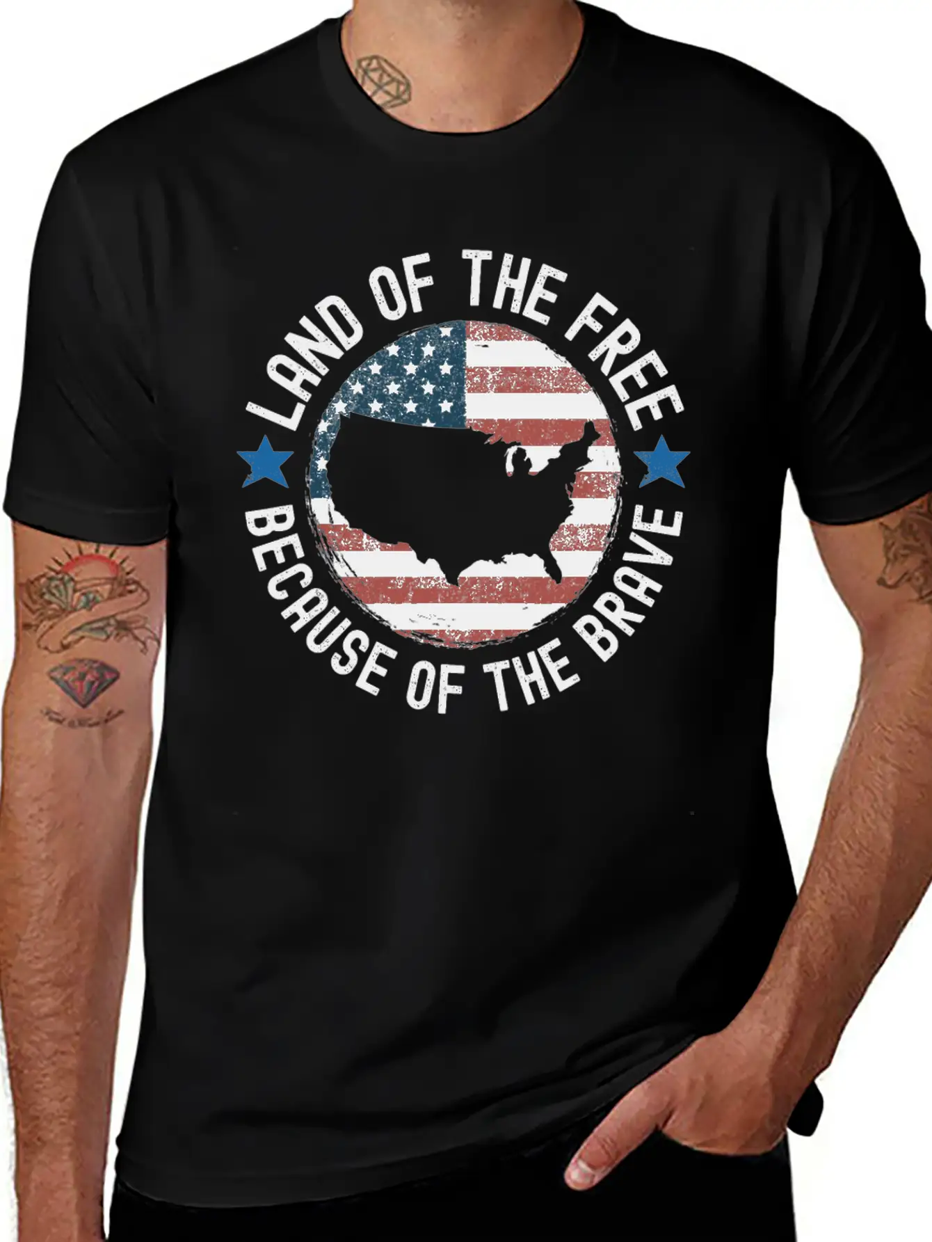 Distressed Land Of The Free Because Of The Brave Breathable Soft Cotton T-Shirt – Timeless Casual Look
