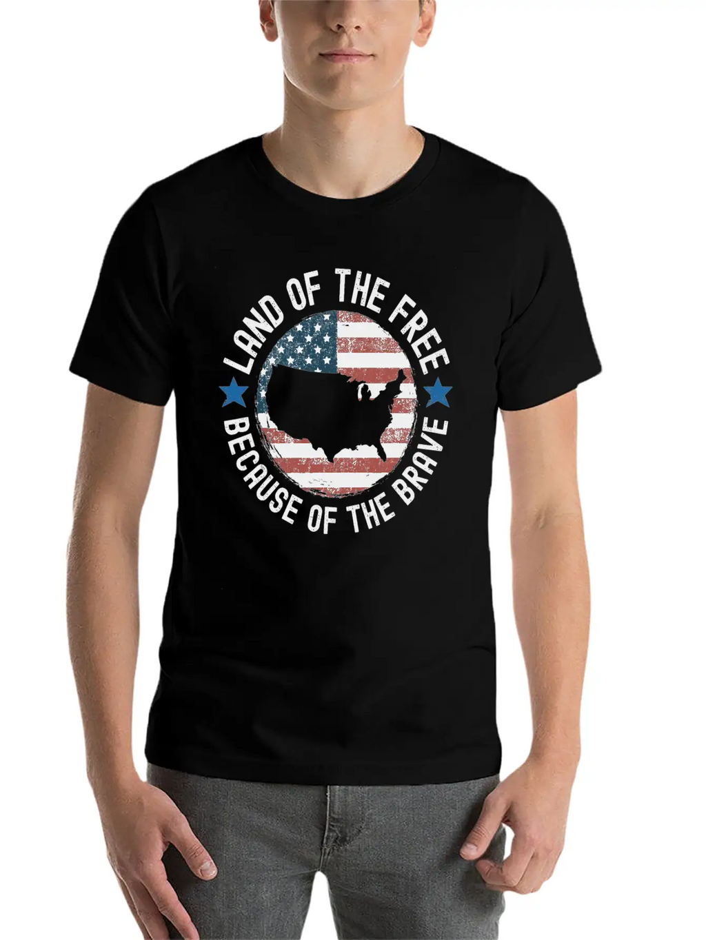 Distressed Land Of The Free Because Of The Brave Breathable Soft Cotton T-Shirt – Timeless Casual Look