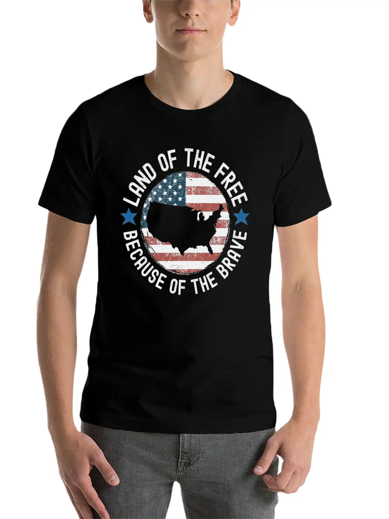 Distressed Land Of The Free Because Of The Brave Breathable Soft Cotton T-Shirt – Timeless Casual Look