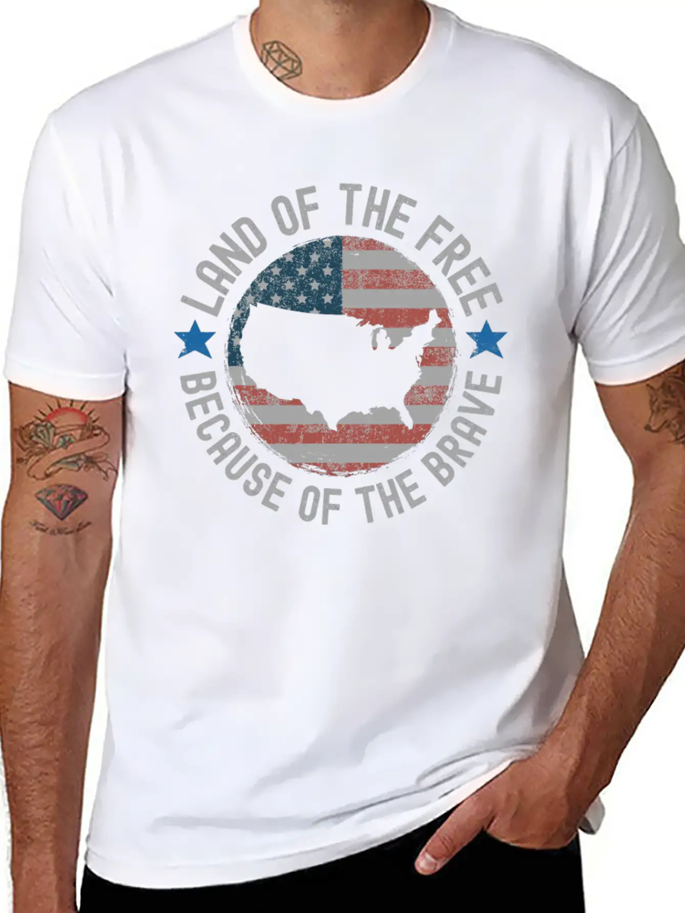 Distressed Land Of The Free Because Of The Brave Breathable Soft Cotton T-Shirt – Timeless Casual Look