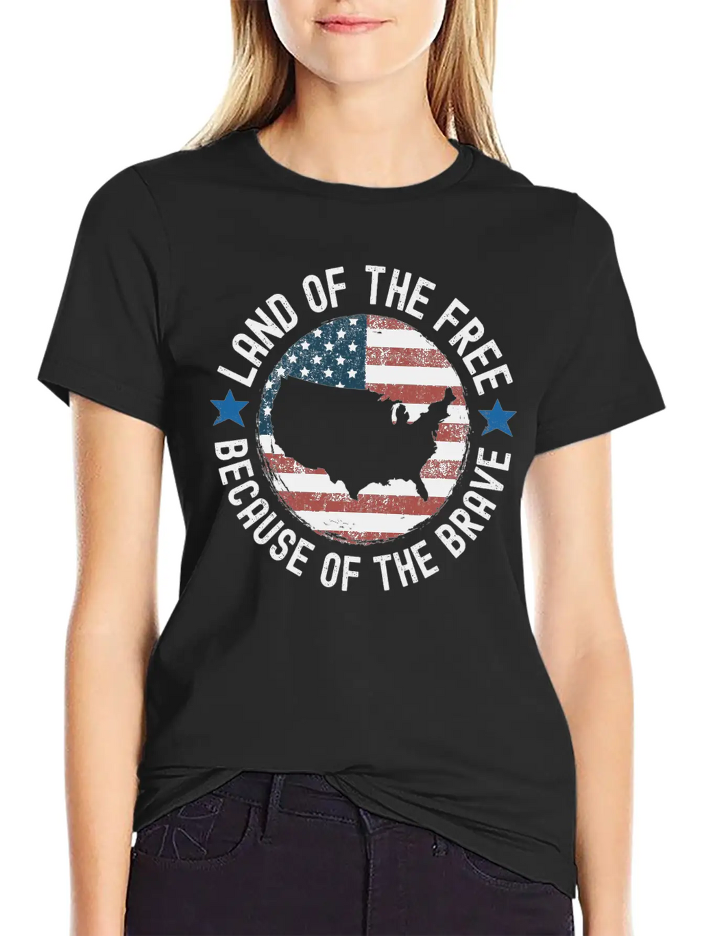 Distressed Land Of The Free Because Of The Brave Breathable Soft Cotton T-Shirt – Timeless Casual Look