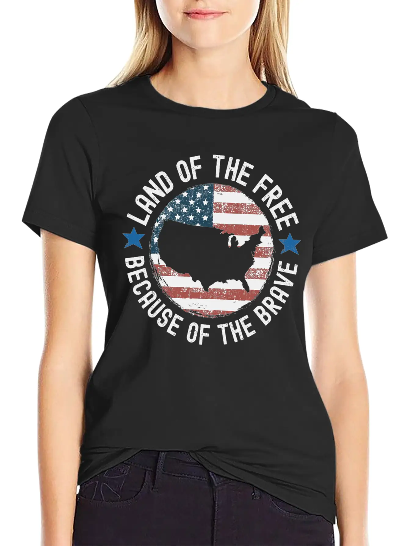 Distressed Land Of The Free Because Of The Brave Breathable Soft Cotton T-Shirt – Timeless Casual Look