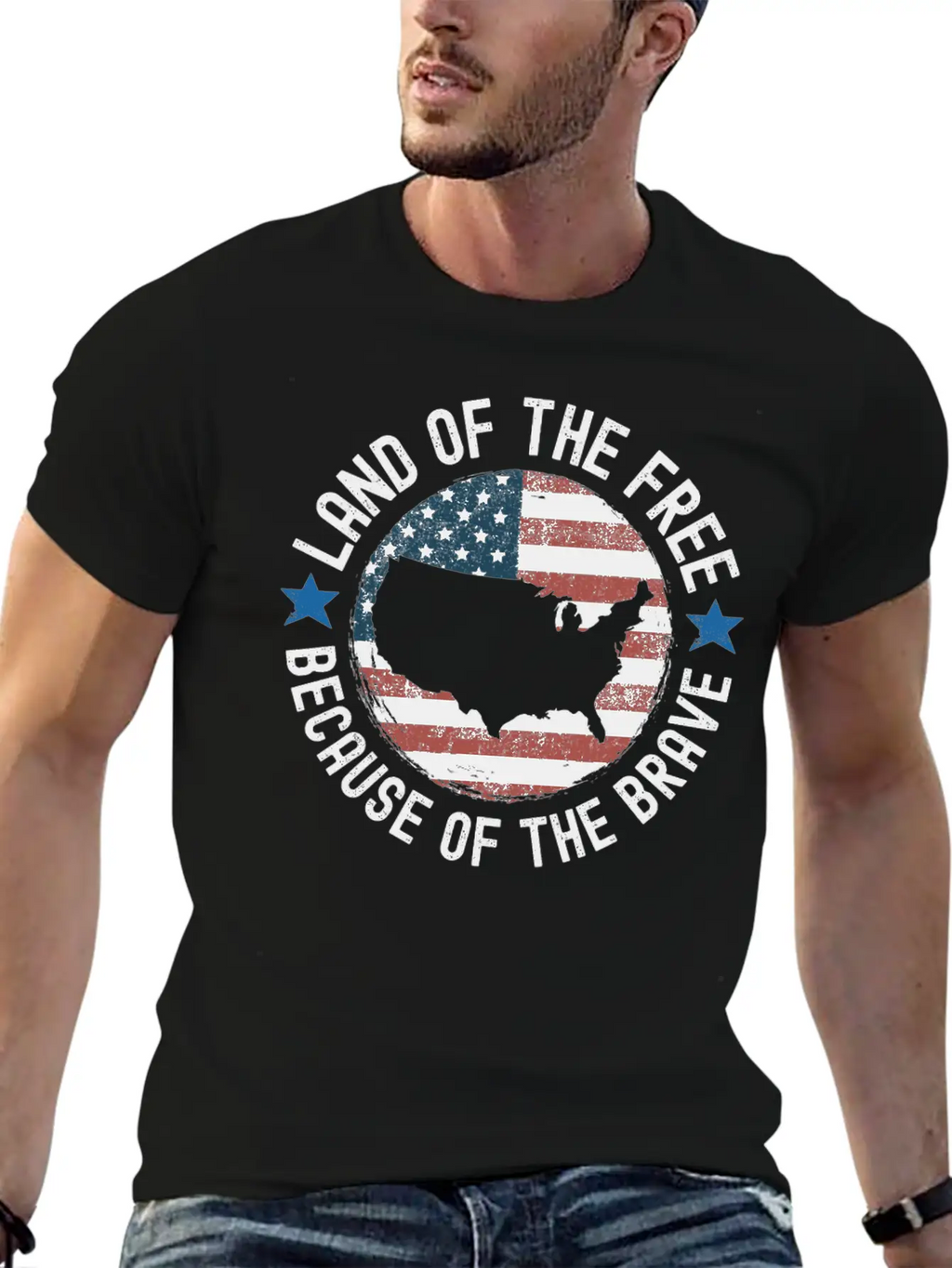 Distressed Land Of The Free Because Of The Brave Breathable Soft Cotton T-Shirt – Timeless Casual Look