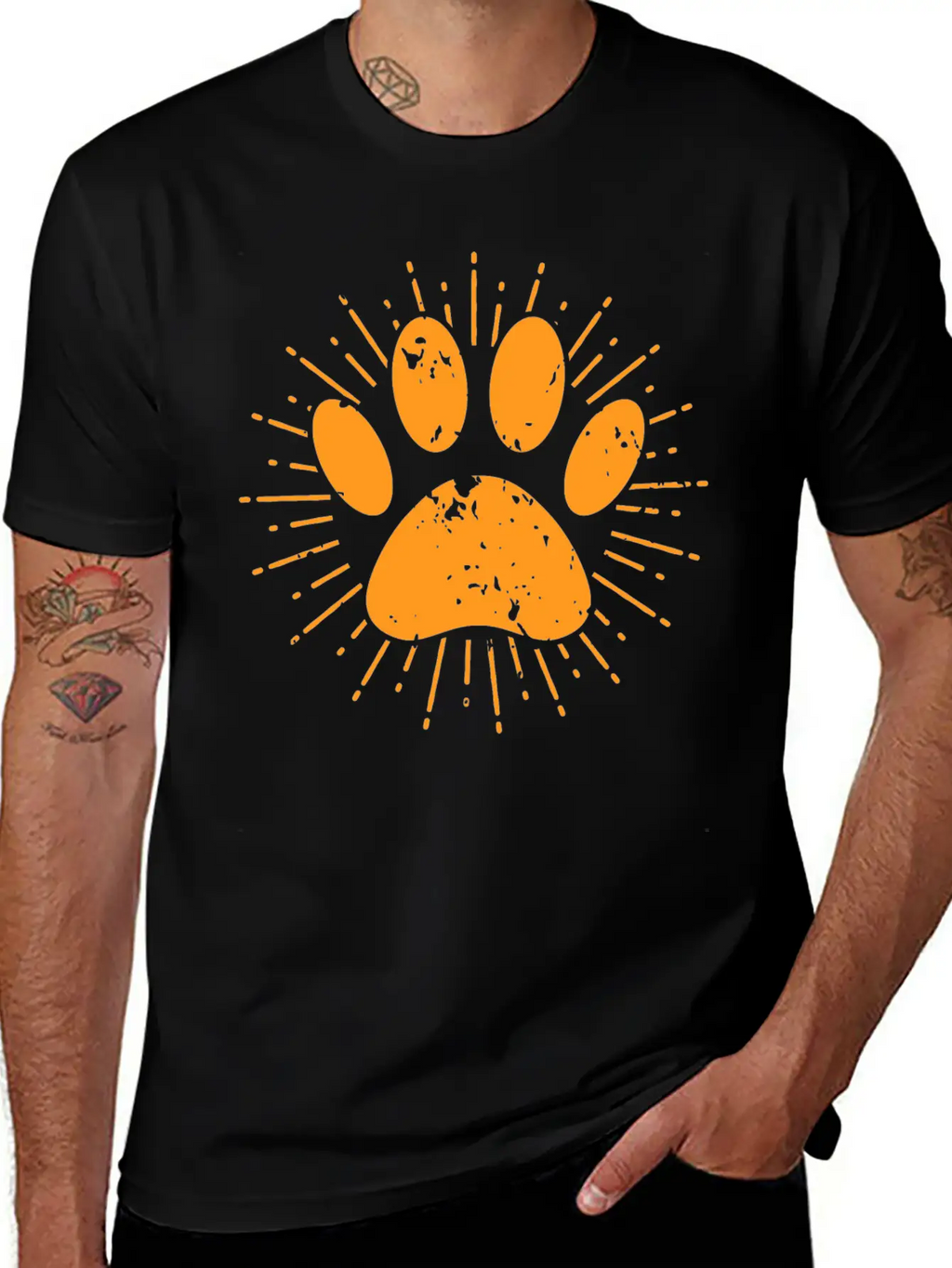 Distressed Sunbeam Dog Paw Print Unisex Casual T-Shirt – Clean Design For Daily Comfort