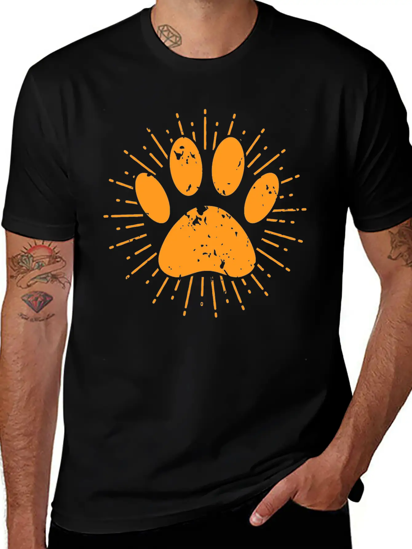Distressed Sunbeam Dog Paw Print Unisex Casual T-Shirt – Clean Design For Daily Comfort