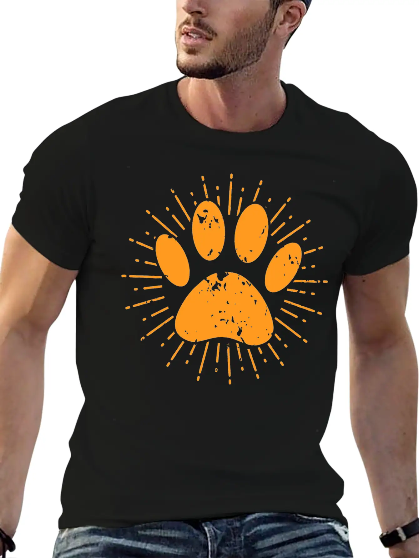 Distressed Sunbeam Dog Paw Print Unisex Casual T-Shirt – Clean Design For Daily Comfort