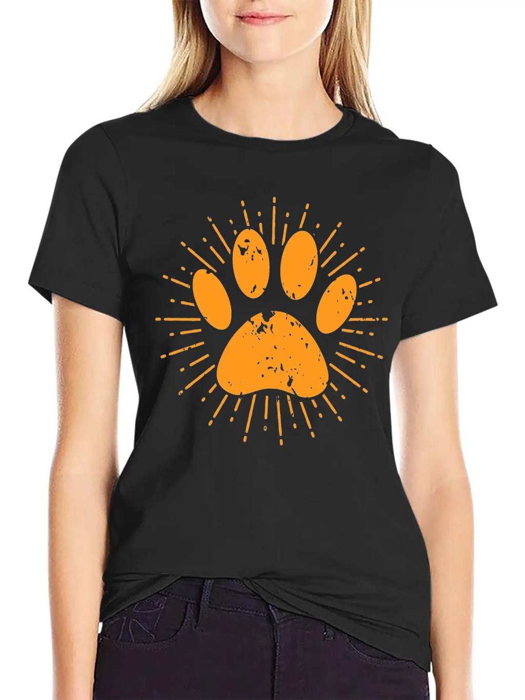Distressed Sunbeam Dog Paw Print Unisex Casual T-Shirt – Clean Design For Daily Comfort