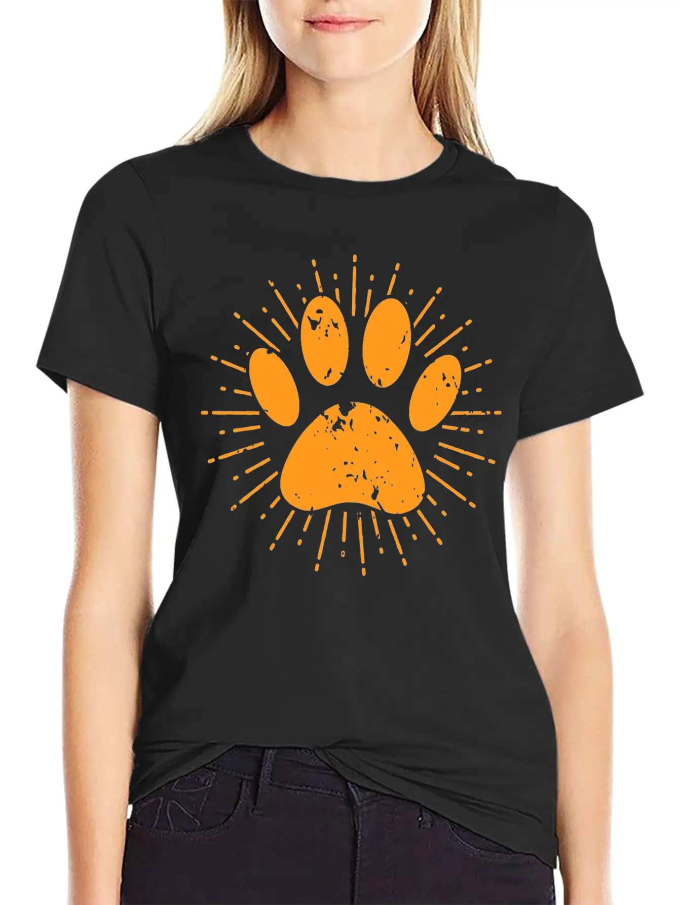 Distressed Sunbeam Dog Paw Print Unisex Casual T-Shirt – Clean Design For Daily Comfort