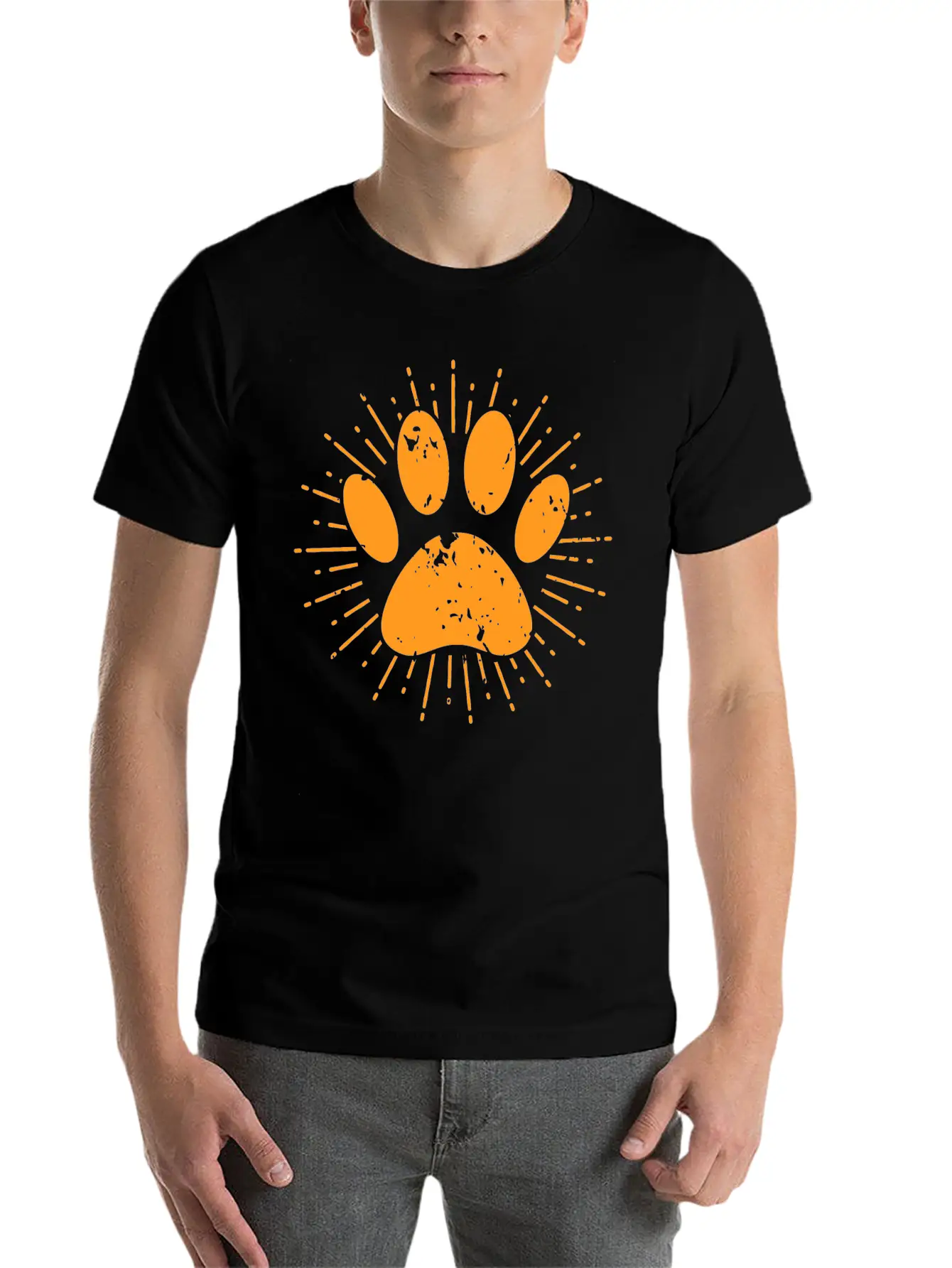 Distressed Sunbeam Dog Paw Print Unisex Casual T-Shirt – Clean Design For Daily Comfort