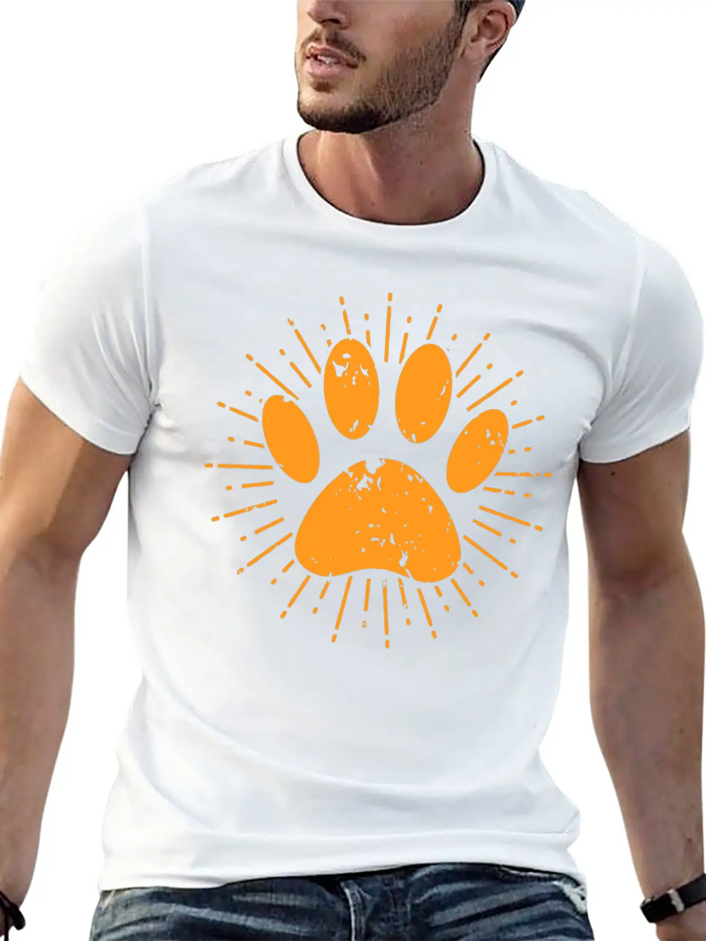 Distressed Sunbeam Dog Paw Print Unisex Casual T-Shirt – Clean Design For Daily Comfort