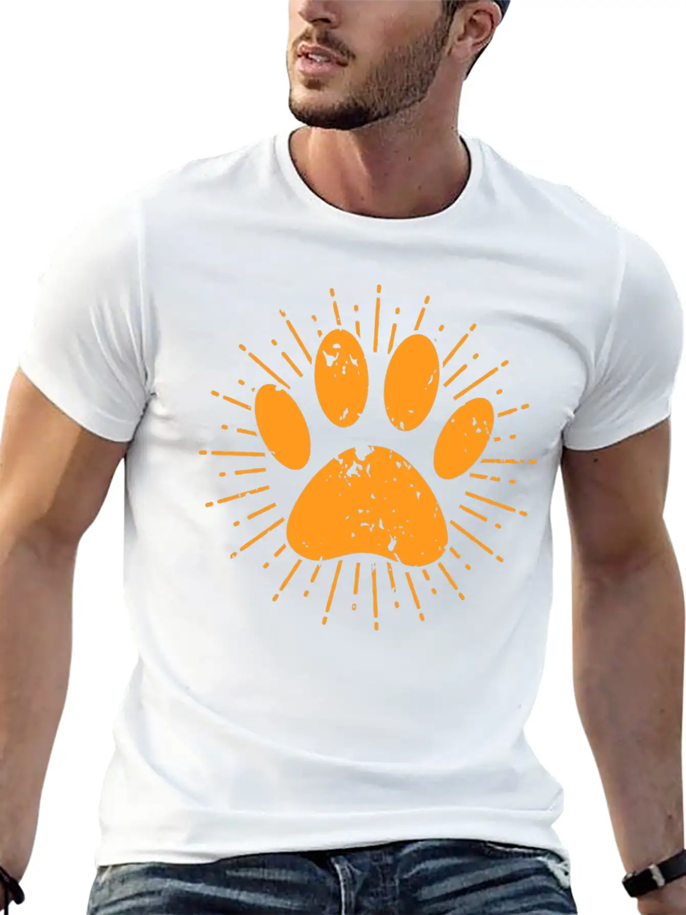 Distressed Sunbeam Dog Paw Print Unisex Casual T-Shirt – Clean Design For Daily Comfort