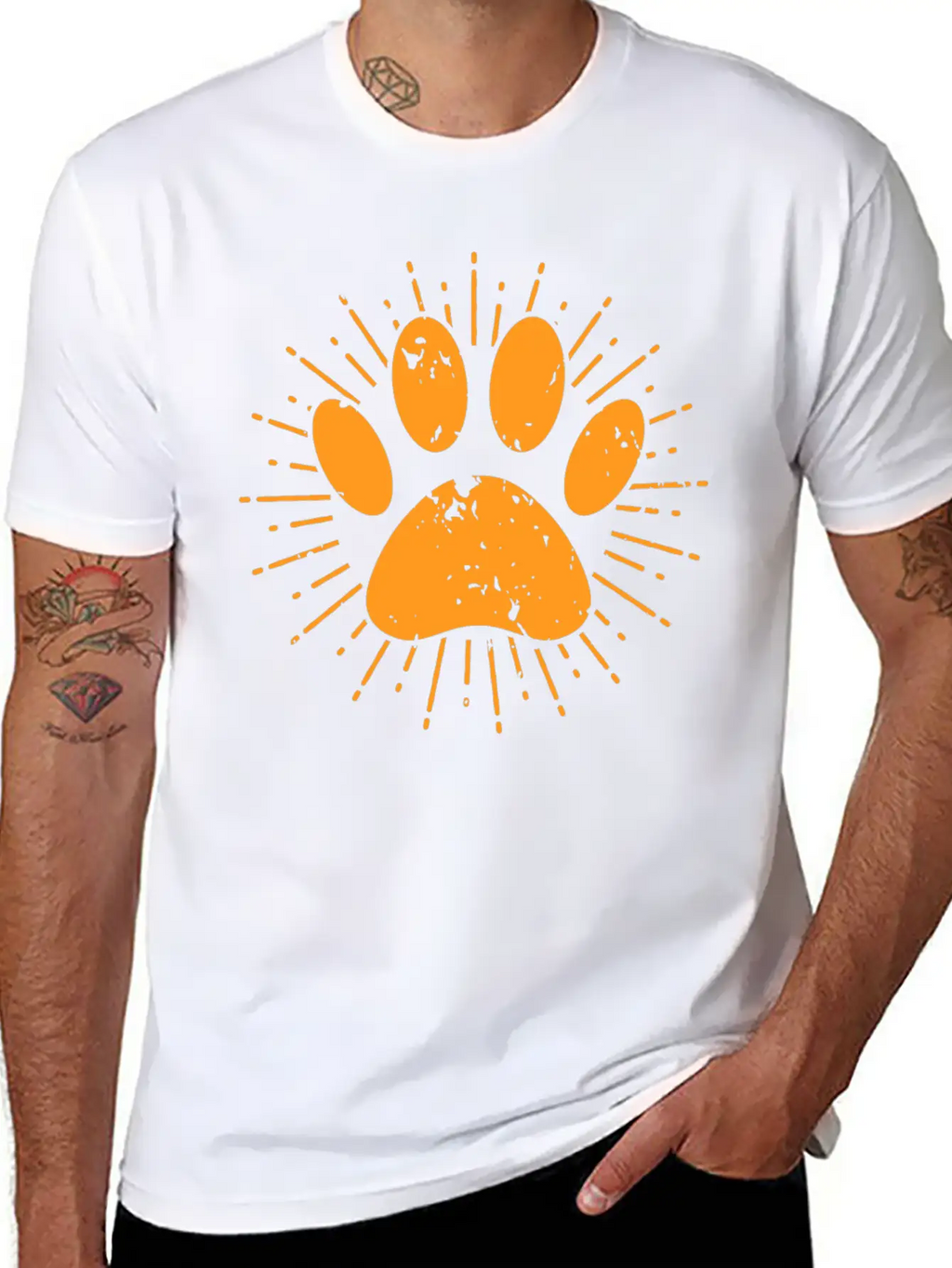 Distressed Sunbeam Dog Paw Print Unisex Casual T-Shirt – Clean Design For Daily Comfort