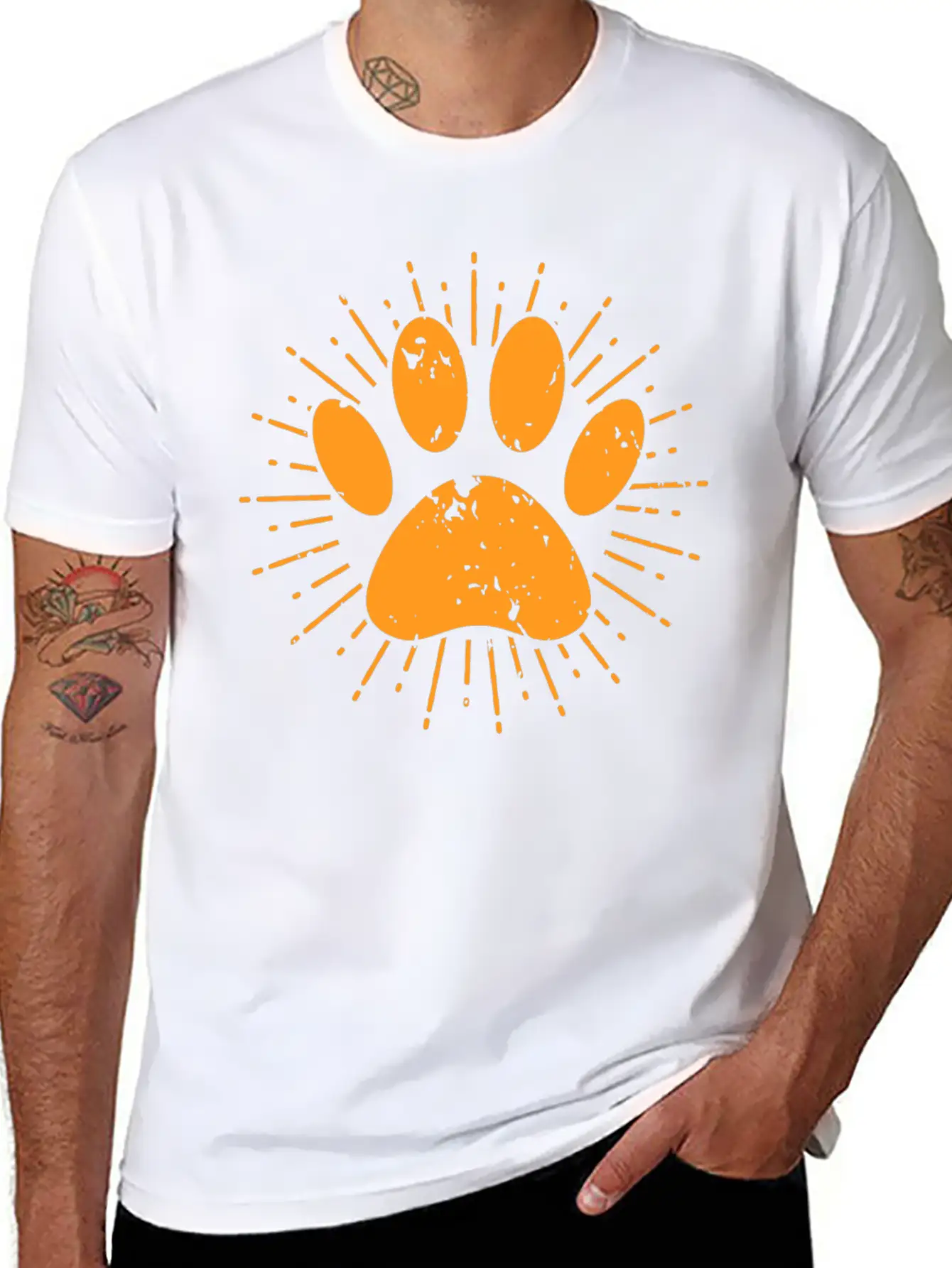 Distressed Sunbeam Dog Paw Print Unisex Casual T-Shirt – Clean Design For Daily Comfort