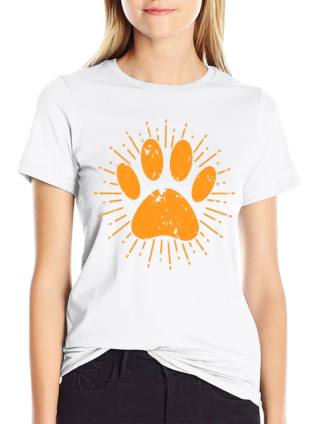 Distressed Sunbeam Dog Paw Print Unisex Casual T-Shirt – Clean Design For Daily Comfort