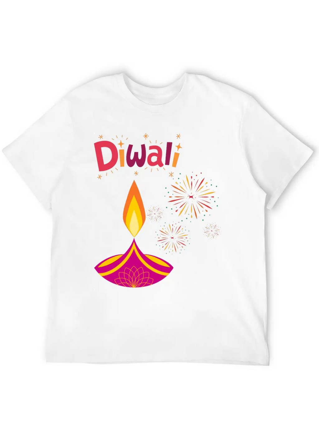 Diwali Design With Lamp & Festive Fireworks Breathable Graphic T-Shirt – Perfect For Casual Days