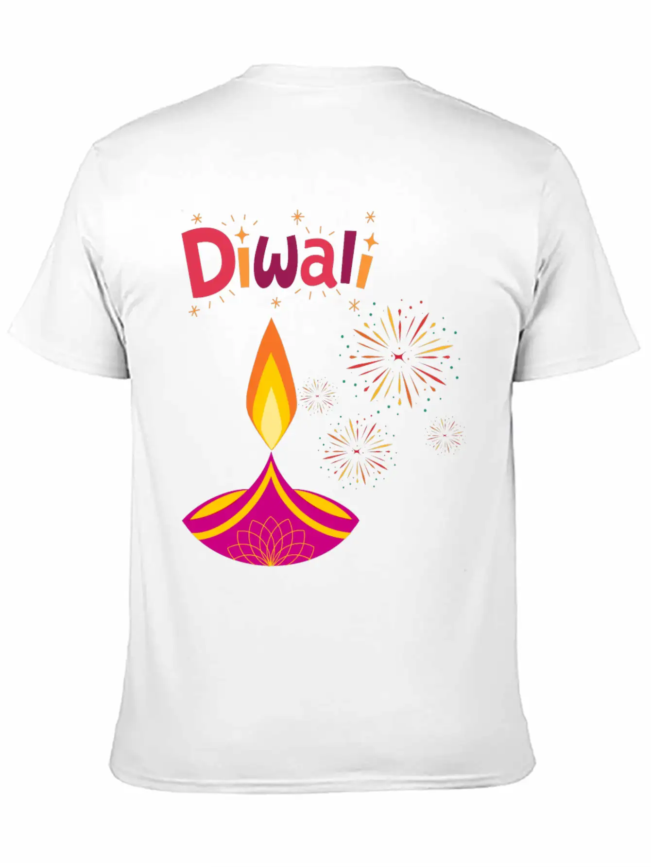 Diwali Design With Lamp & Festive Fireworks Breathable Graphic T-Shirt – Perfect For Casual Days