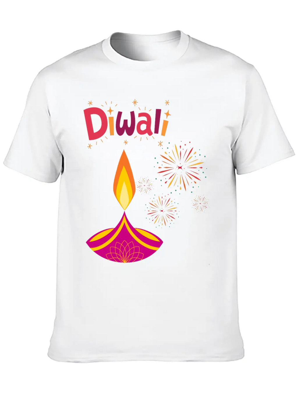 Diwali Design With Lamp & Festive Fireworks Breathable Graphic T-Shirt – Perfect For Casual Days