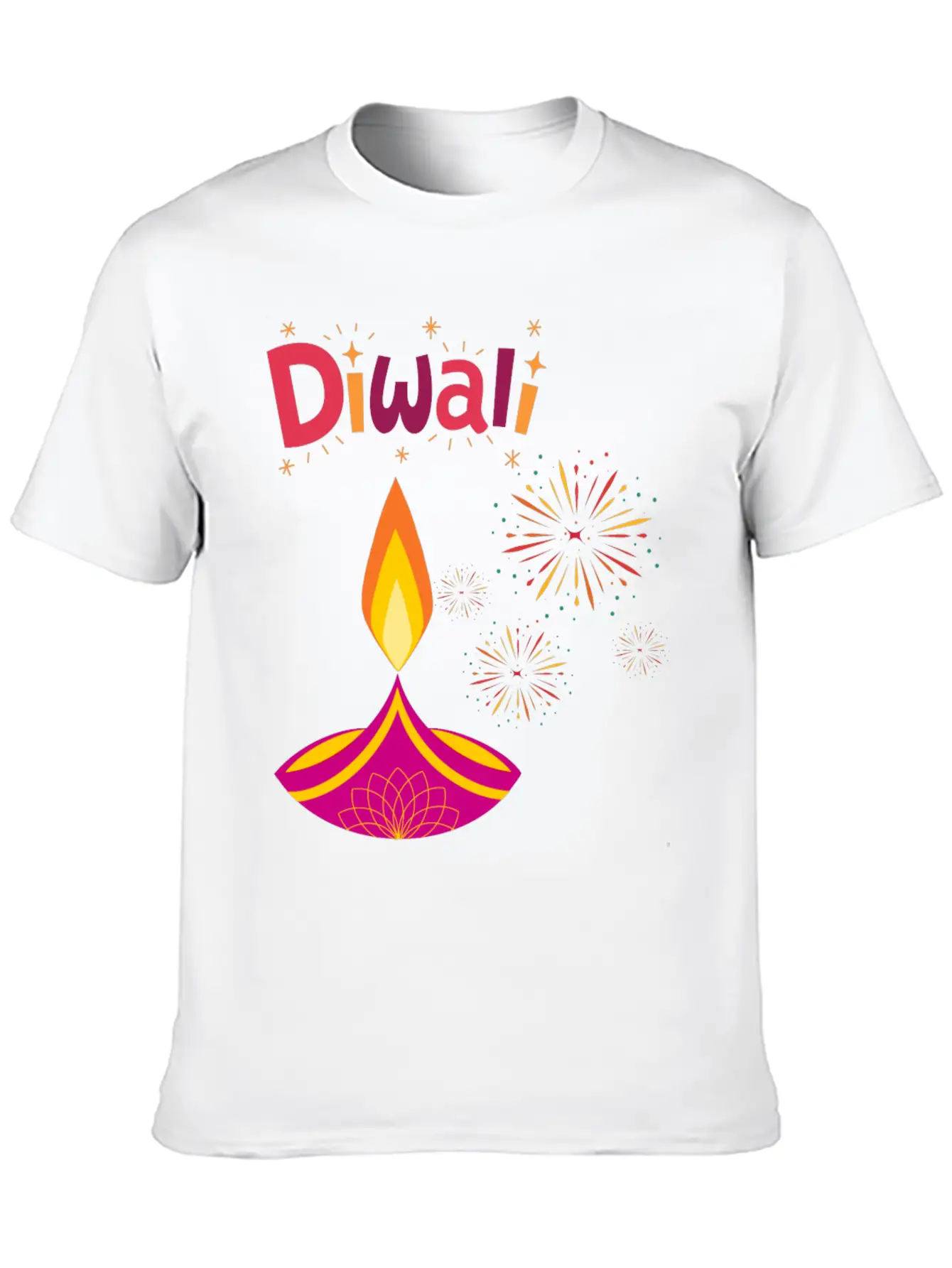 Diwali Design With Lamp & Festive Fireworks Breathable Graphic T-Shirt – Perfect For Casual Days