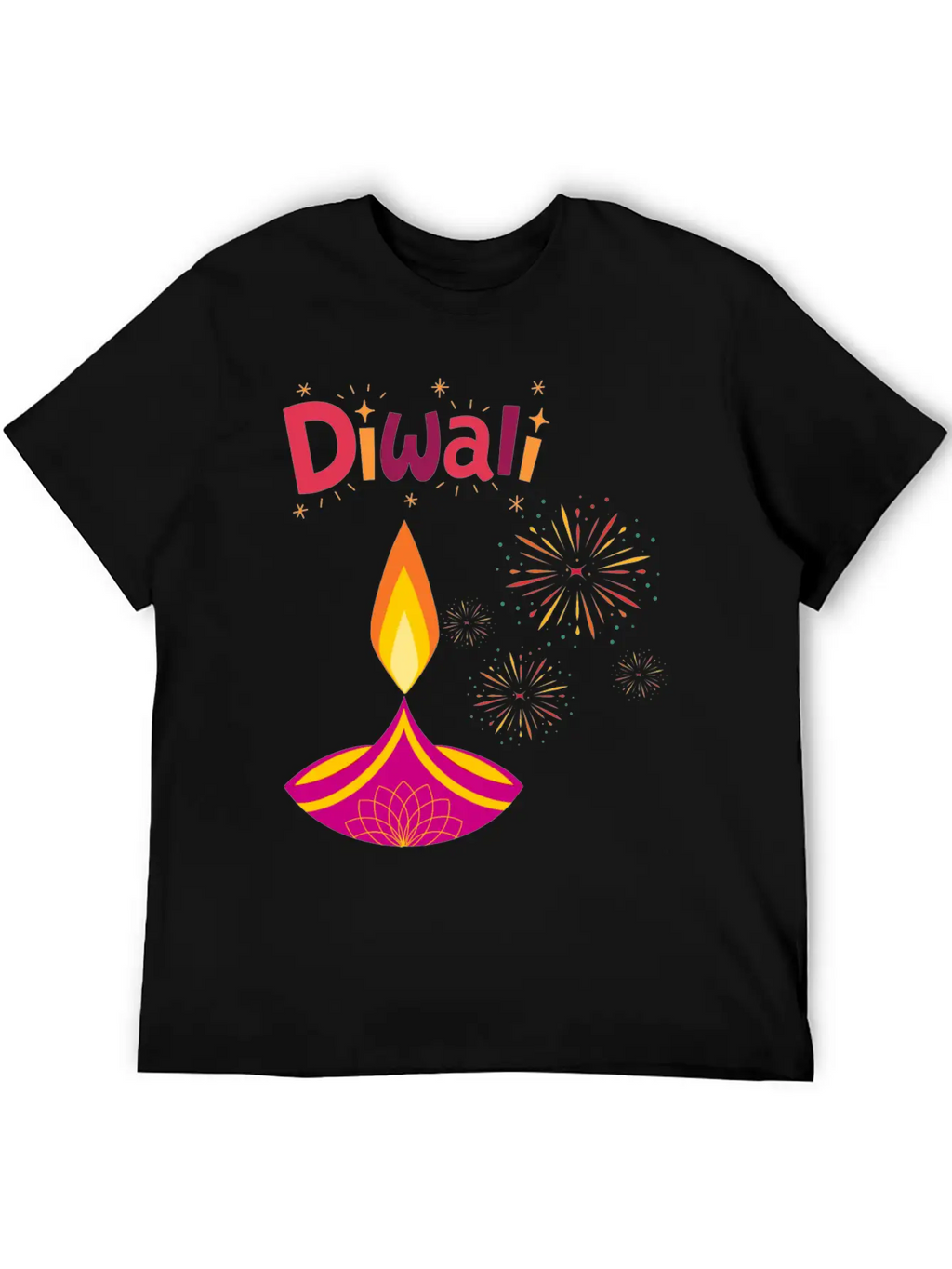 Diwali Design With Lamp & Festive Fireworks Breathable Graphic T-Shirt – Perfect For Casual Days