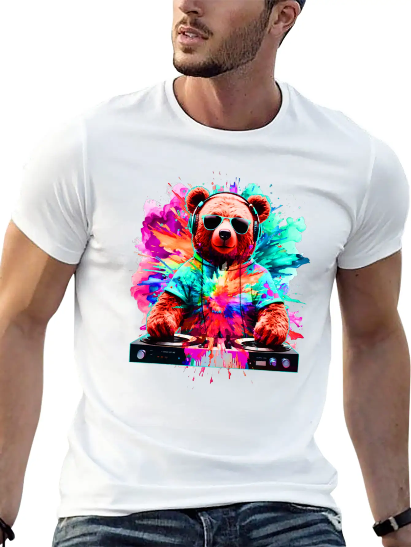 DJ Bear, Teddy, Cartoon, Music, Concerts Festivals Unisex Casual T-Shirt – Clean Design For Daily Comfort