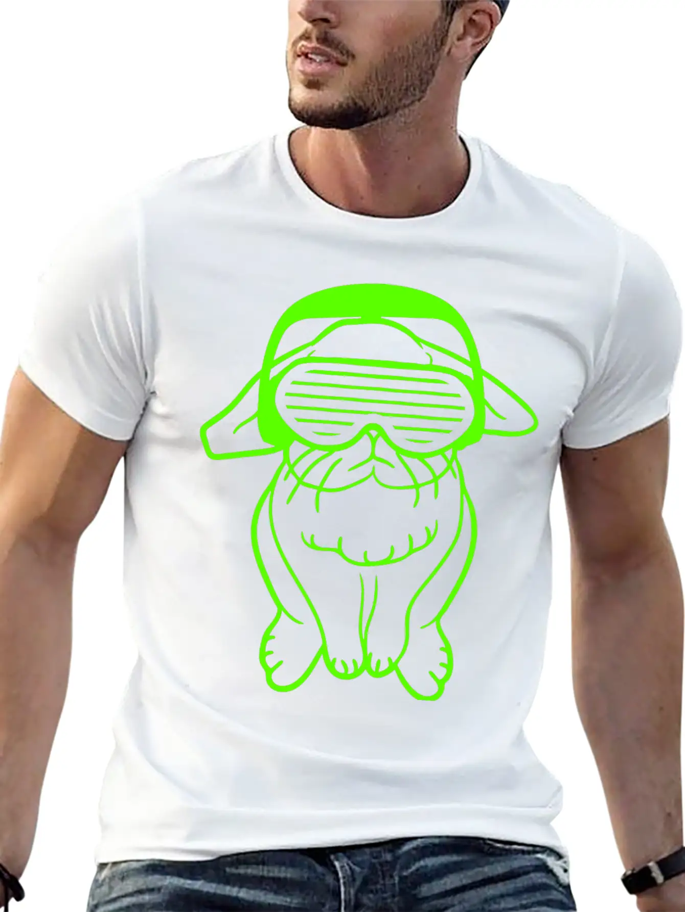 DJ Green Easter Bunny Rabbit Headphone Music Party Modern Fit Casual T-Shirt – Clean And Versatile Design
