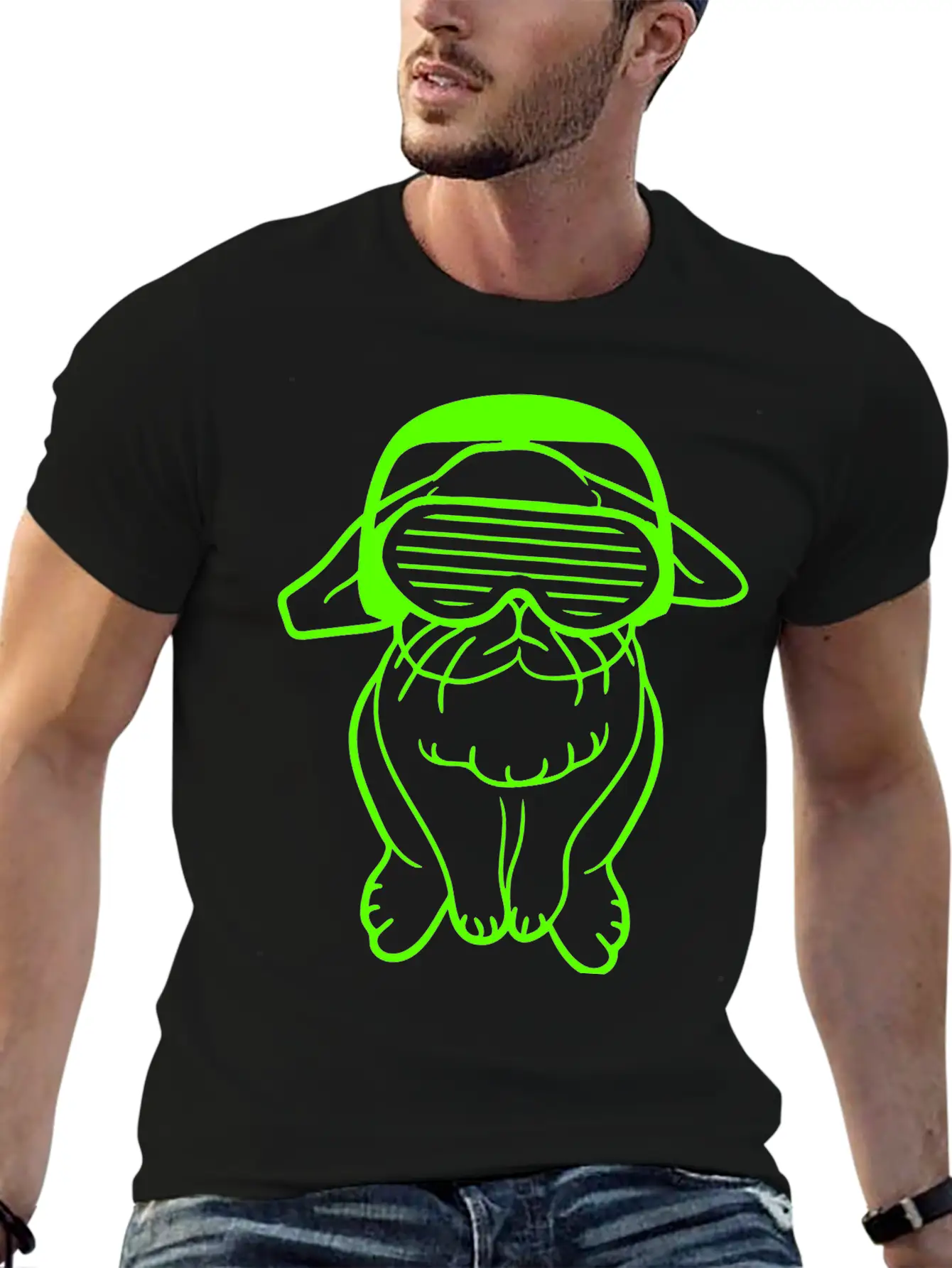 DJ Green Easter Bunny Rabbit Headphone Music Party Modern Fit Casual T-Shirt – Clean And Versatile Design