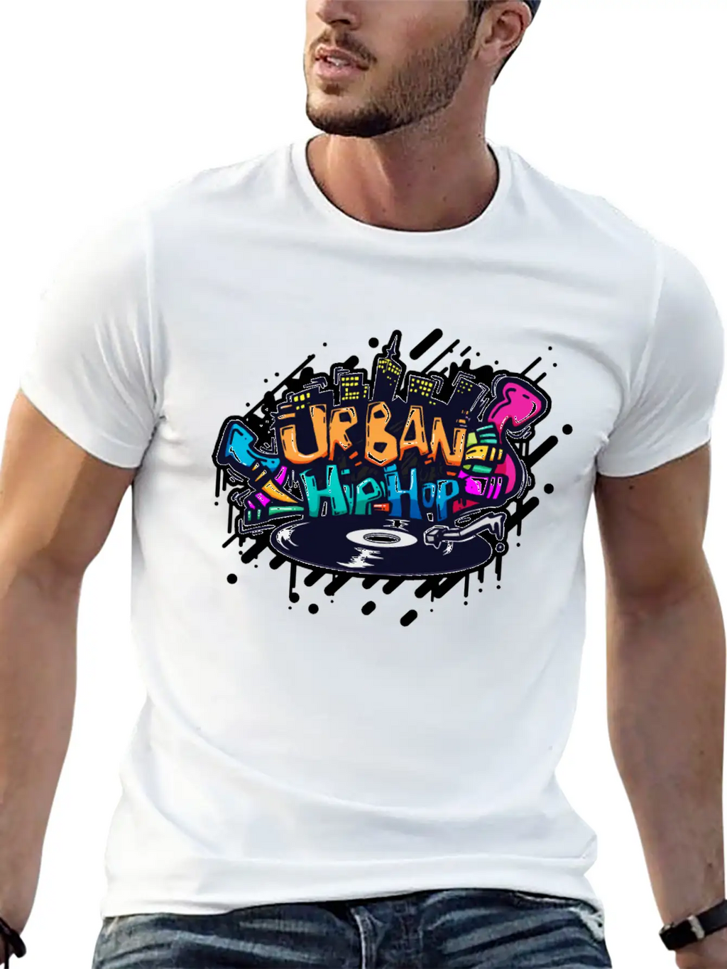 DJ TURNTABLE GRAFFITI Stylish Everyday T-Shirt – Unisex Basic Cotton Tee