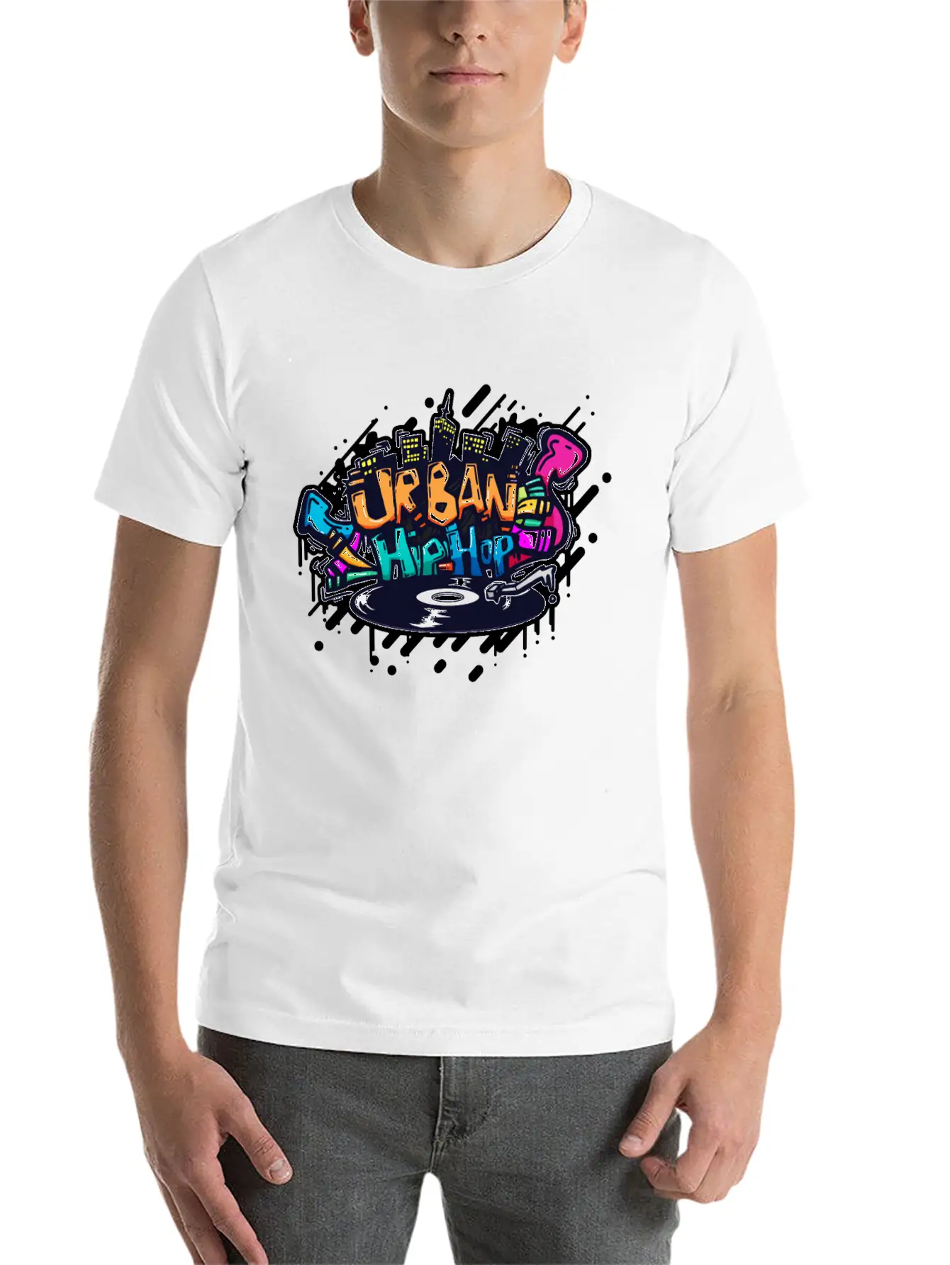 DJ TURNTABLE GRAFFITI Stylish Everyday T-Shirt – Unisex Basic Cotton Tee