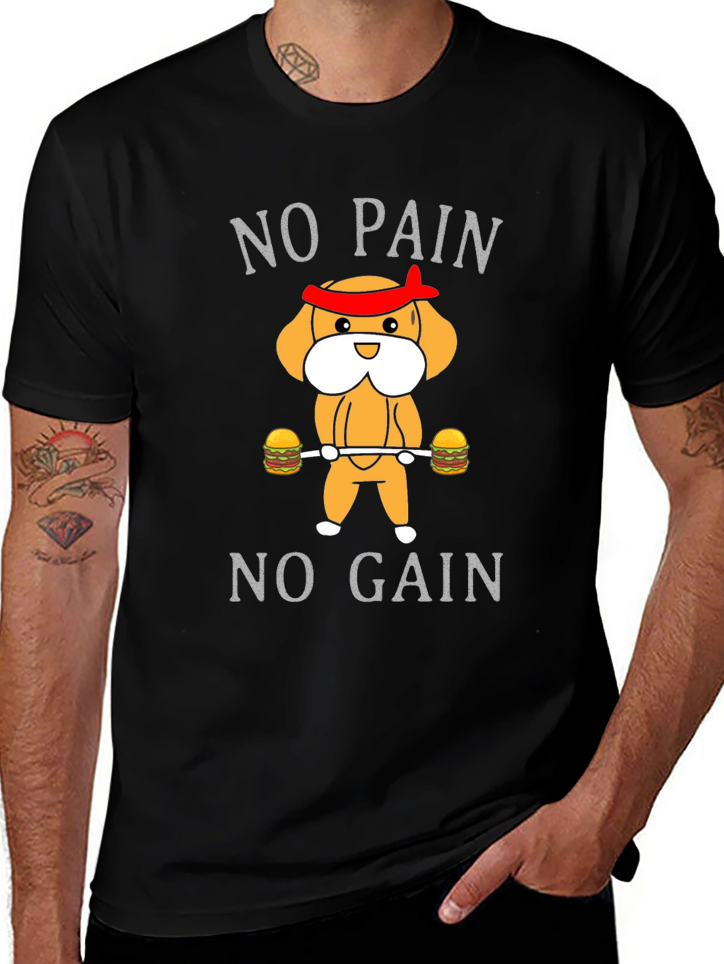 No Pain No Gain Cartoon Dog T-Shirt