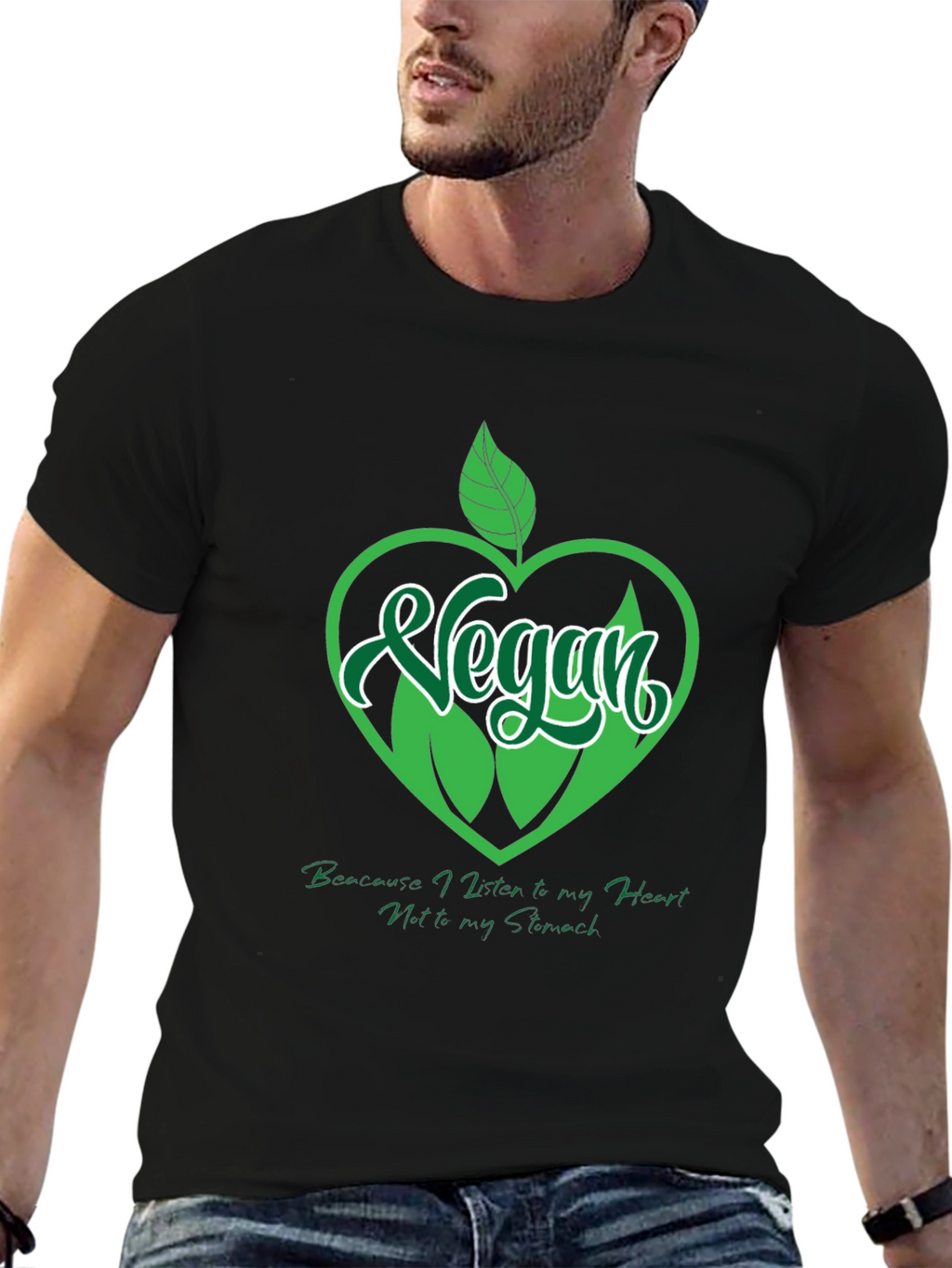 Vegan Heart Graphic T-Shirt - Black